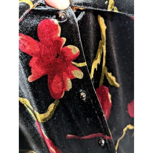 Women's Large Vintage Jennifer Moore Pure VELVET Button Shirt Metallic Floral - Picture 6 of 6